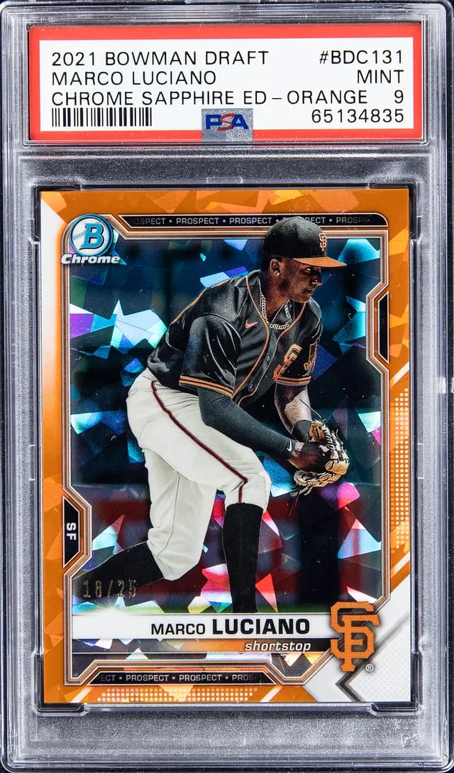 2021 Bowman Chrome Draft Marco Luciano Sapphire Edition Orange Refractor #BDC131 card image