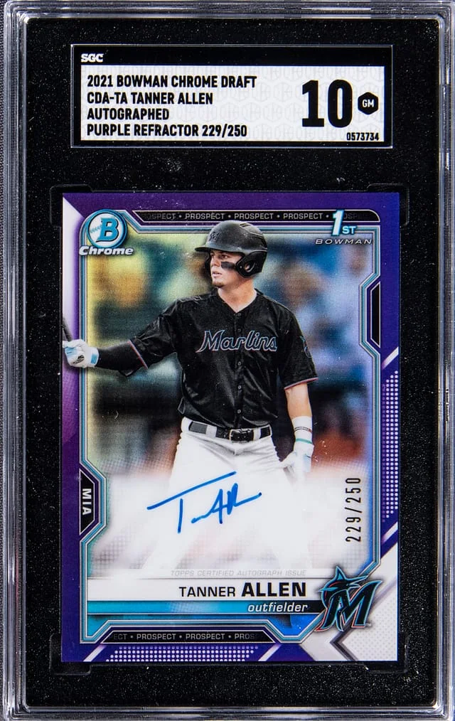2021 Bowman Chrome Draft Tanner Allen Autograph Purple Refractor #CDA-TA card image