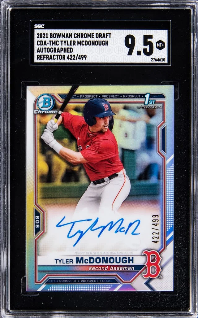 2021 Bowman Chrome Draft Tyler McDonough Autograph Blue Wave Refractor #CDA-TMC card image
