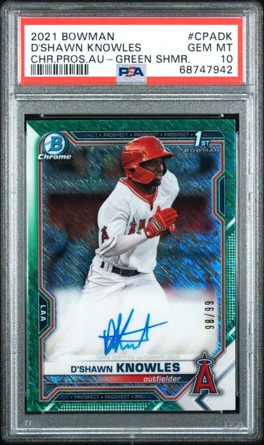 2021 Bowman Chrome D'Shawn Knowles Prospect Autographs Green Shimmer Refractor #CPA-DK card image