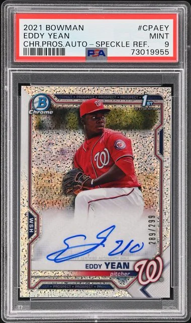 2021 Bowman Chrome Eddy Yean Prospect Autographs Speckle Refractor #CPAEY card image