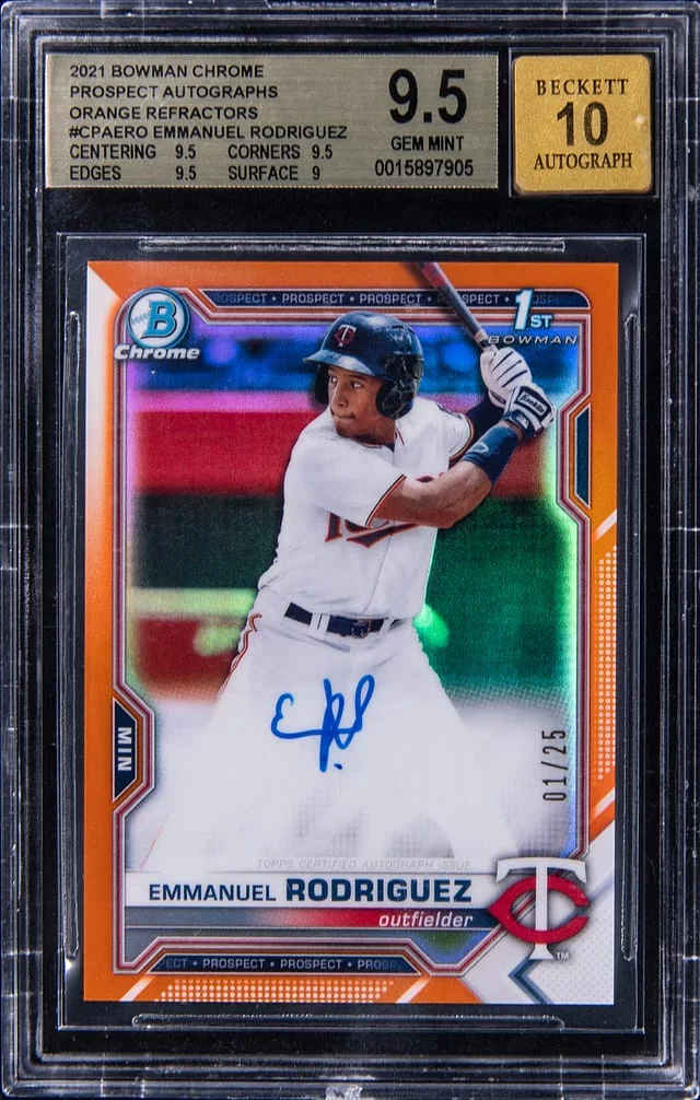 2021 Bowman Chrome Emmanuel Rodriguez Prospect Autographs Orange Refractor #CPAERO card image