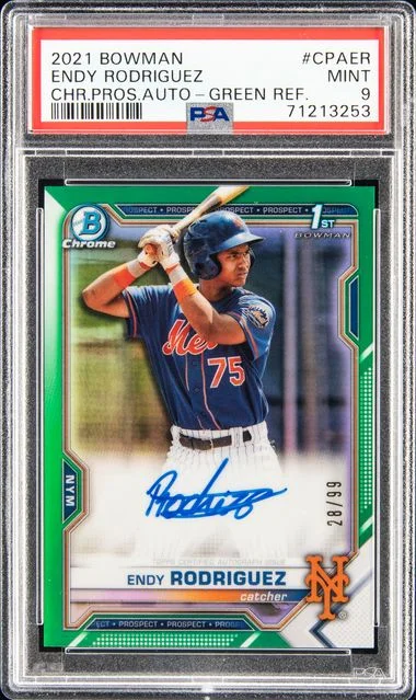 2021 Bowman Chrome Endy Rodriguez Prospect Autographs Green Refractor #CPA-ER card image