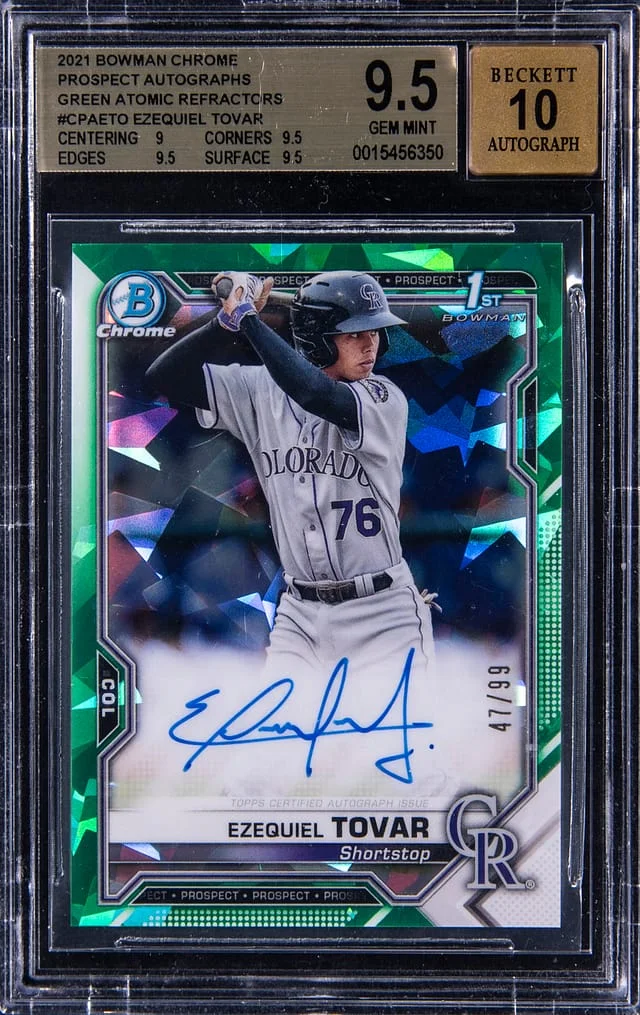 2021 Bowman Chrome Ezequiel Tovar Prospect Autographs Green Atomic Refractor #ETO card image