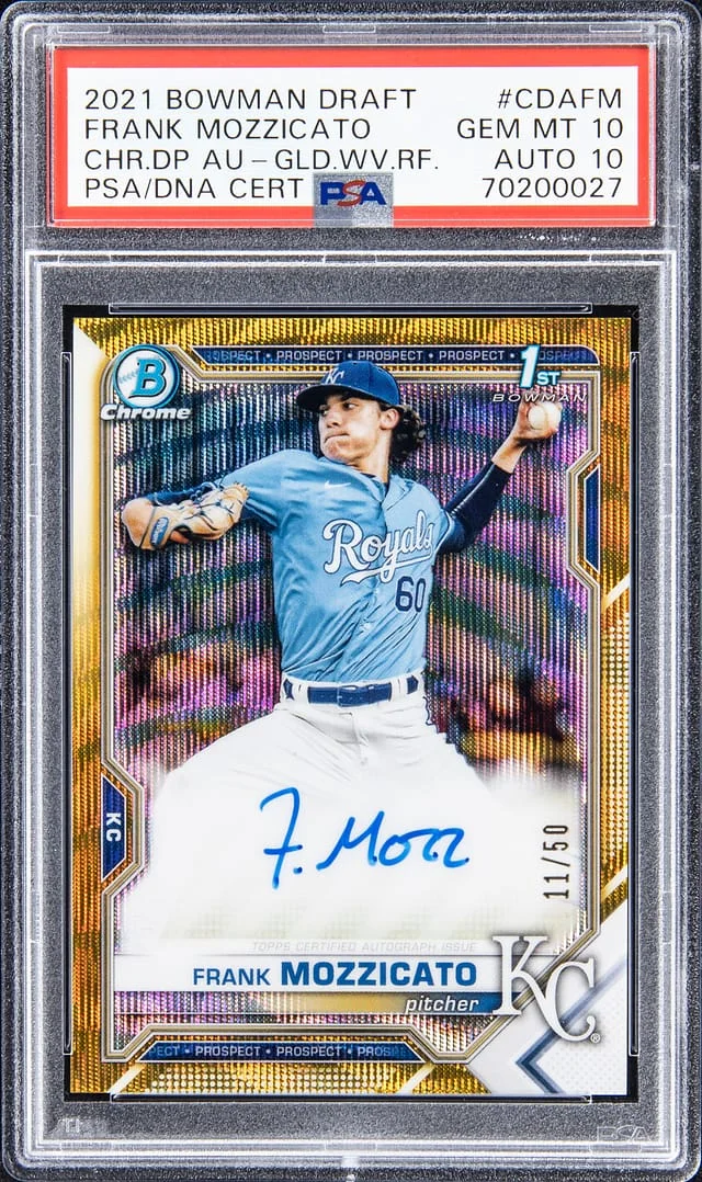 2021 Bowman Chrome Frank Mozzicato Draftpicks Autograph Gold Wave Refractor #CDA-FM card image