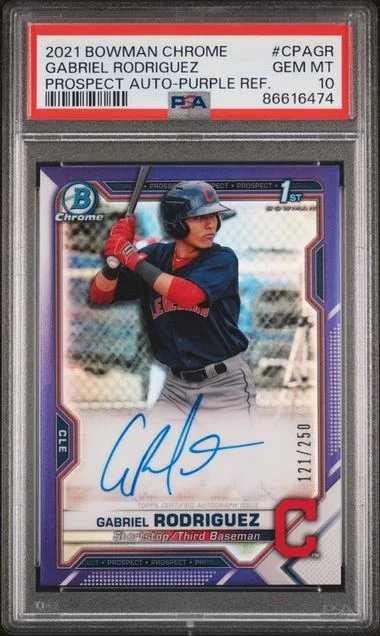 2021 Bowman Chrome Gabriel Rodriguez Prospect Autographs Purple Refractor #CPAGR card image