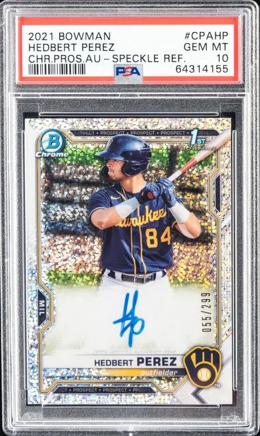2021 Bowman Chrome Hedbert Perez Prospect Autographs Speckle Refractor #CPAHP card image