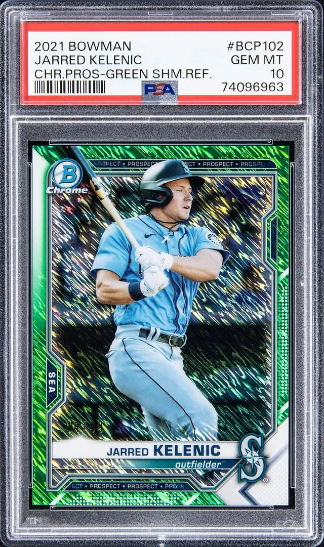2021 Bowman Chrome Jarred Kelenic Prospect Green Shimmer Refractor #BCP102 card image