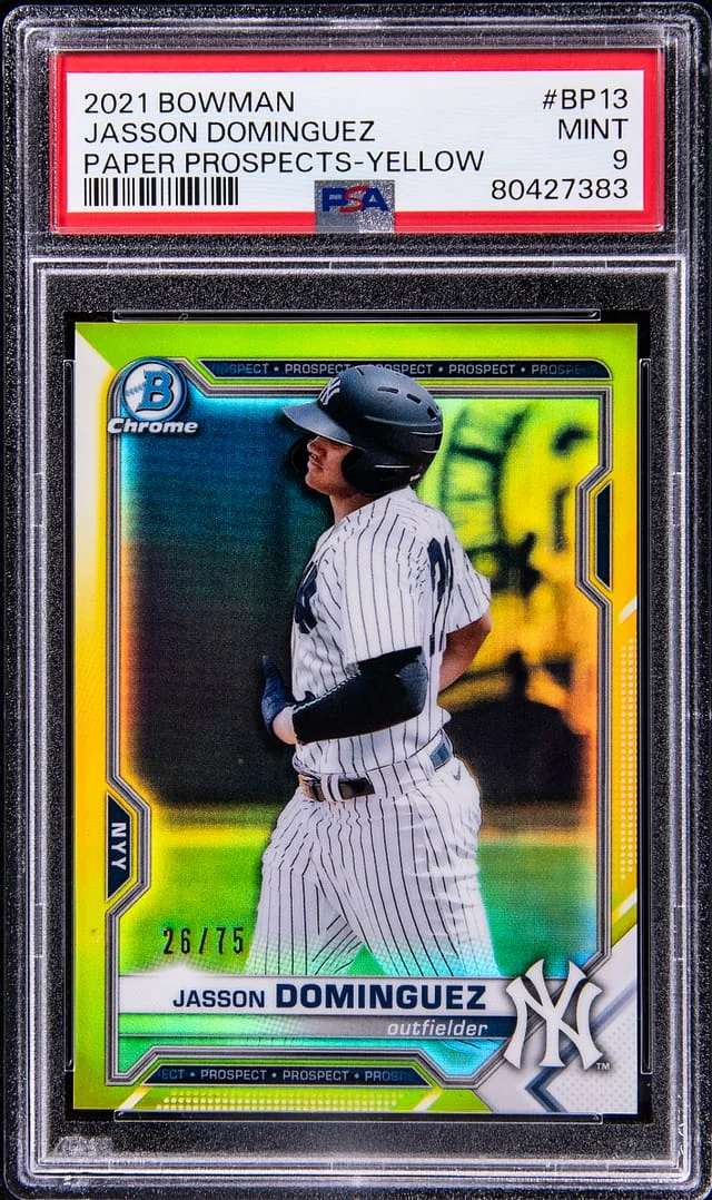 2021 Bowman Chrome Jasson Dominguez Paper Prospects Yellow #BCP-13 card image
