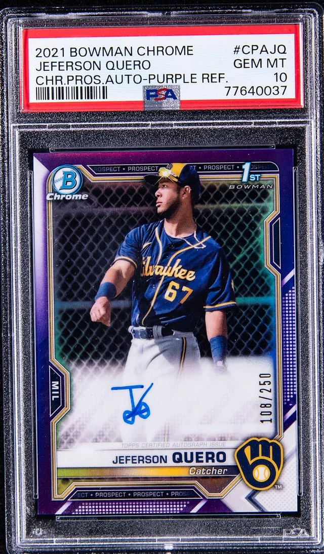 2021 Bowman Chrome Jeferson Quero Prospect Autograph Purple Refractor #CPAJQ card image