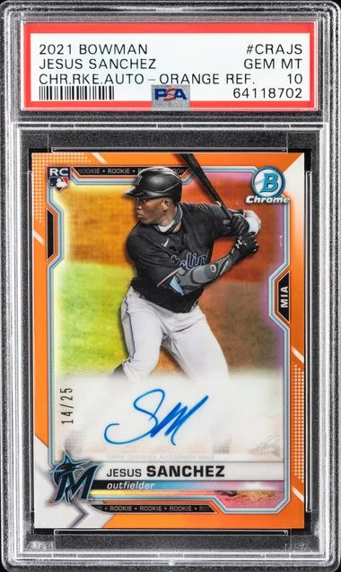 2021 Bowman Chrome Jesus Sanchez Autographs Orange Refractor #CRAJS card image