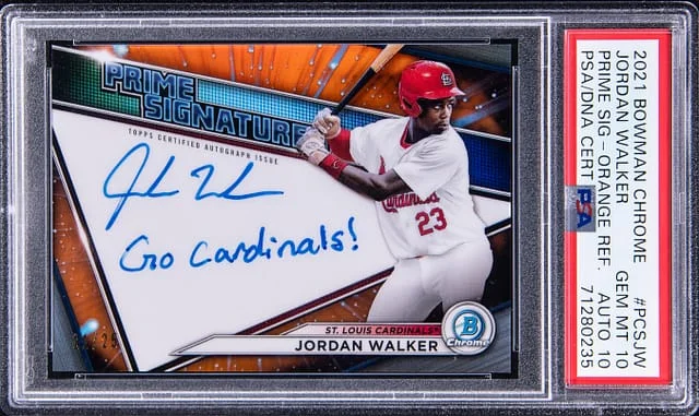 2021 Bowman Chrome Jordan Walker Prime Signatures-Orange Refractor #PCSJW card image