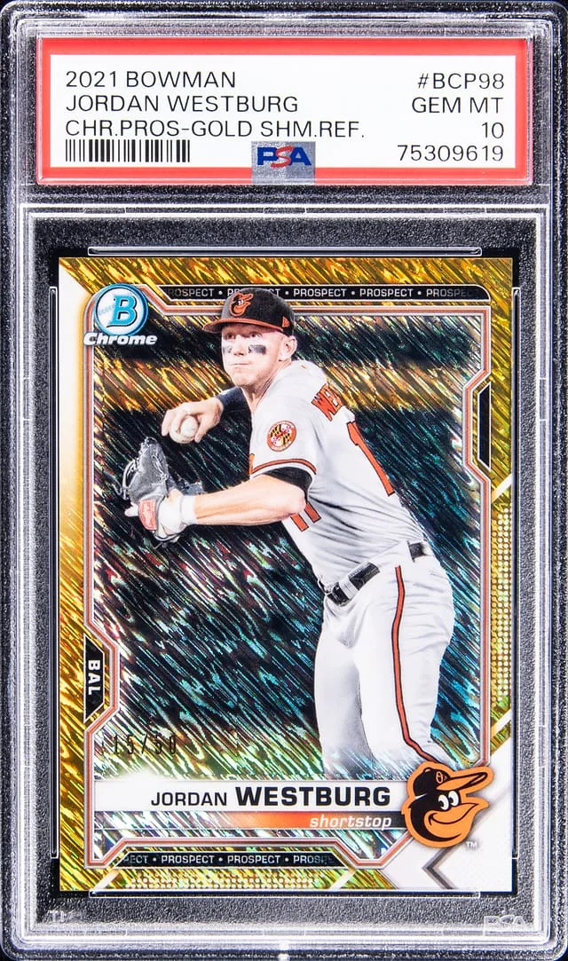 2021 Bowman Chrome Jordan Westburg Gold Shimmer Refractor #BCP98 card image