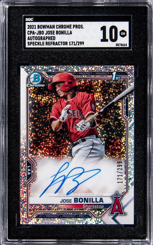 2021 Bowman Chrome Jose Bonilla Prospect Speckle Refractor Autographed #CPA-JBO card image