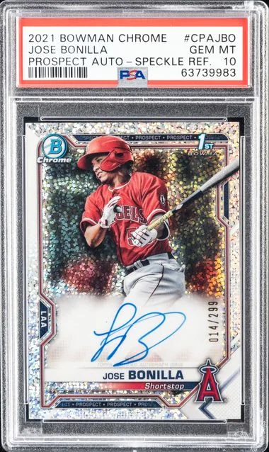 2021 Bowman Chrome Jose Bonilla Prospect Autographs Speckle Refractor #CPAJBO card image