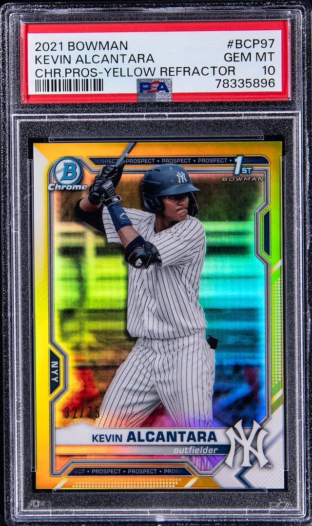 2021 Bowman Chrome Kevin Alcantara Prospect Yellow Refractor #BCP97 card image