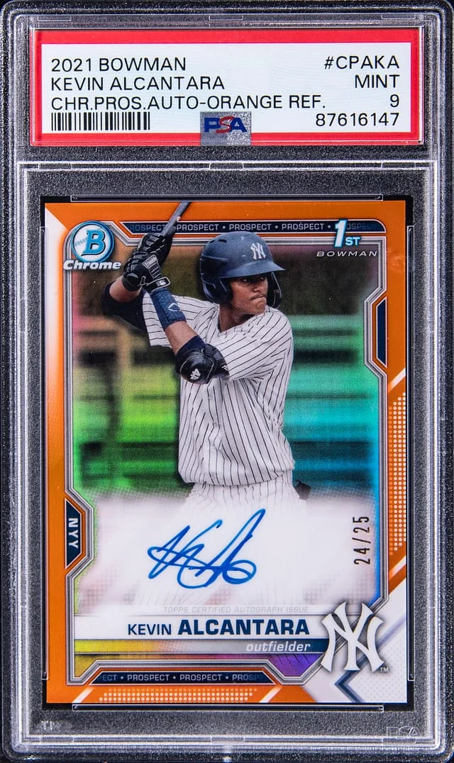 2021 Bowman Chrome Kevin Alcantara Prospect Autographs Orange Refractor #CPAKA card image