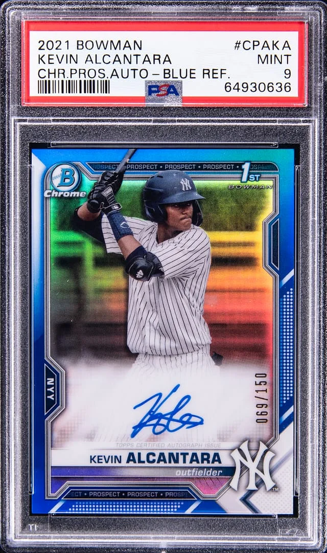 2021 Bowman Chrome Kevin Alcantra Prospect Autograph Blue Refractor #CPA-KA card image