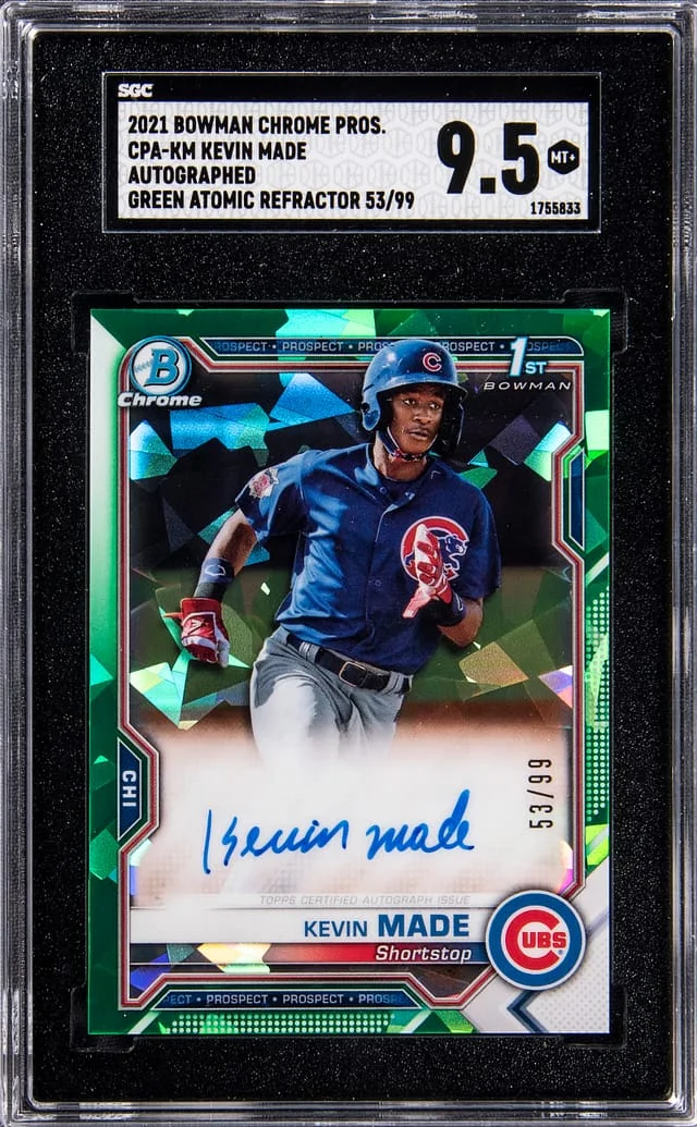 2021 Bowman Chrome Kevin Made Prospect Autographs Green Atomic Refractor #CPA-KM card image