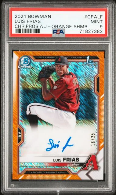 2021 Bowman Chrome Luis Frias Prospect Autographs Orange Shimmer Refractor #CPA-LF card image