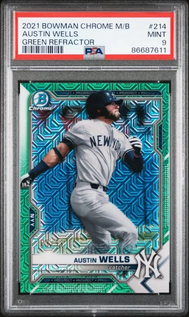 2021 Bowman Chrome Mega Box Austin Wells Green Refractor #214 card image