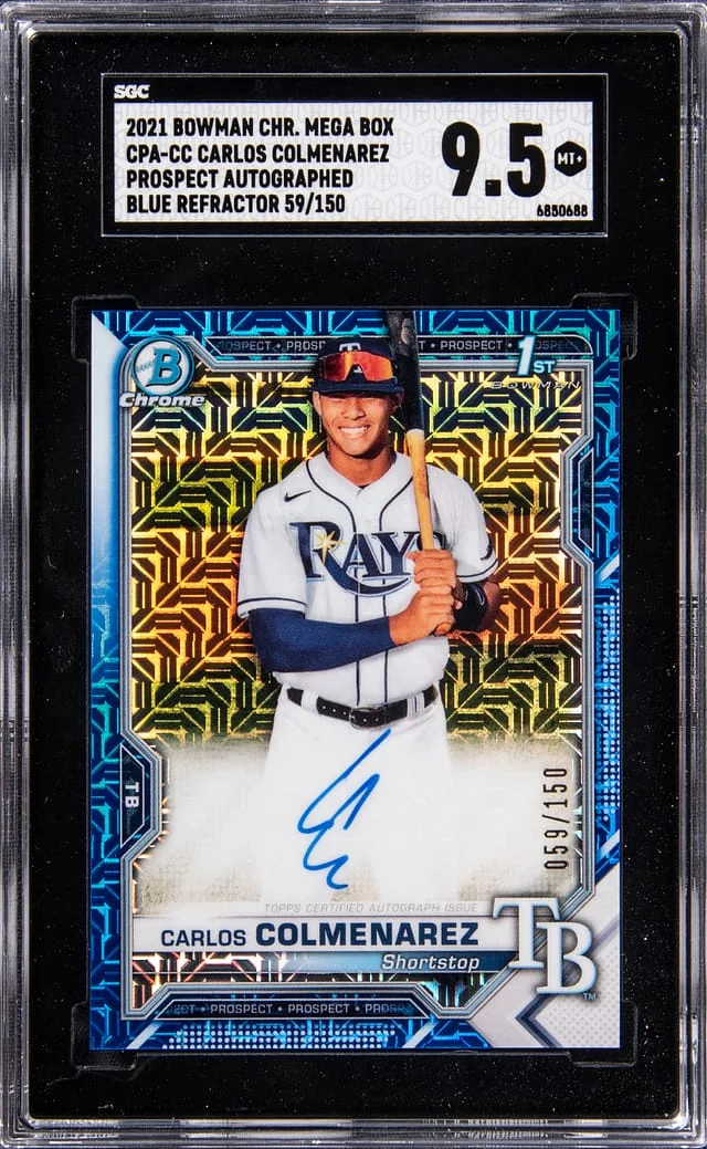 2021 Bowman Chrome Mega Box Carlos Colmenarez Prospect Autograph Blue Refractor #CPA-CC card image