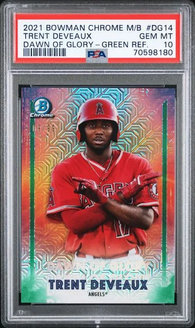 2021 Bowman Chrome Mega Box Trent Deveaux Dawn Of Glory Green Refractor #DG-14 card image