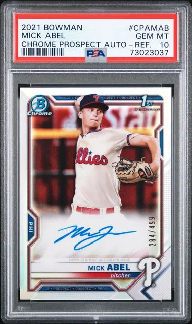 2021 Bowman Chrome Mick Abel Prospect Autographs Refractor #CPA-MAB card image