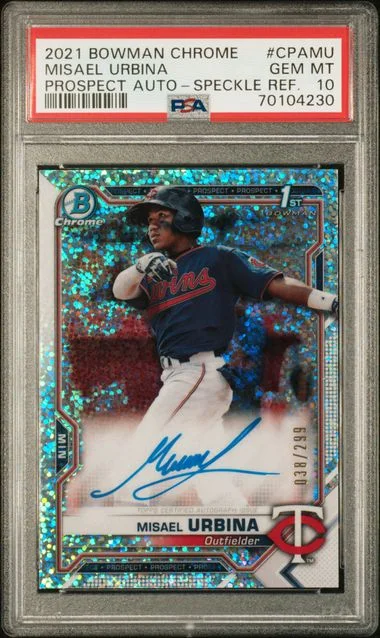 2021 Bowman Chrome Misael Urbina Prospect Autographs Speckle Refractor #CPA-MR card image