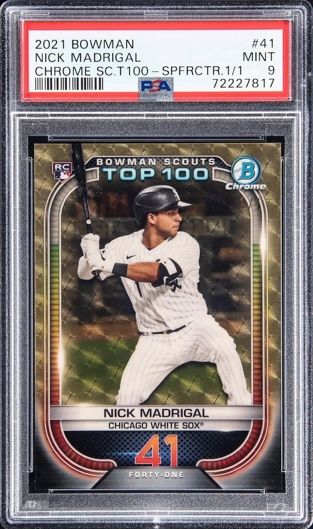 2021 Bowman Chrome Nick Madrigal Scouts Top 100 SuperFractor #BTP-41 card image
