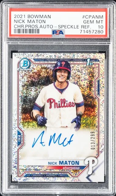 2021 Bowman Chrome Nick Maton Prospect Autographs Speckle Refractor #CPA-NM card image