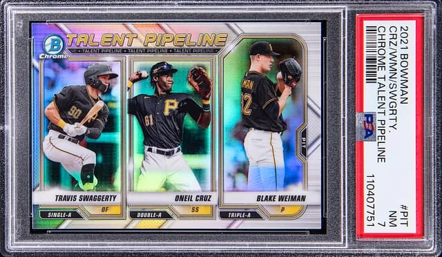 2021 Bowman Chrome Oneil Cruz/Travis Swaggerty/Blake Weiman Talent Pipeline #PIT card image