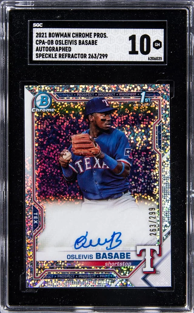 2021 Bowman Chrome Osleivis Basabe Prospect Autographs Speckle Refractor #CPA-OB card image