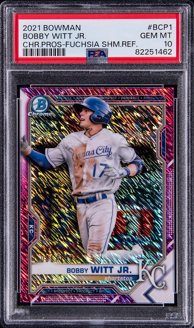 2021 Bowman Chrome Prospects Bobby Witt Jr. Yellow Mini-Diamond Refractor #BCP-1 card image