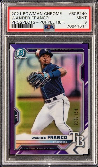 2021 Bowman Chrome Prospects Wander Franco Purple Refractor #BCP240 card image