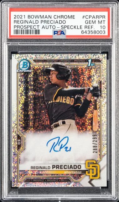 2021 Bowman Chrome Reginald Preciado Prospect Autographs Speckle Refractor #CPARPR card image