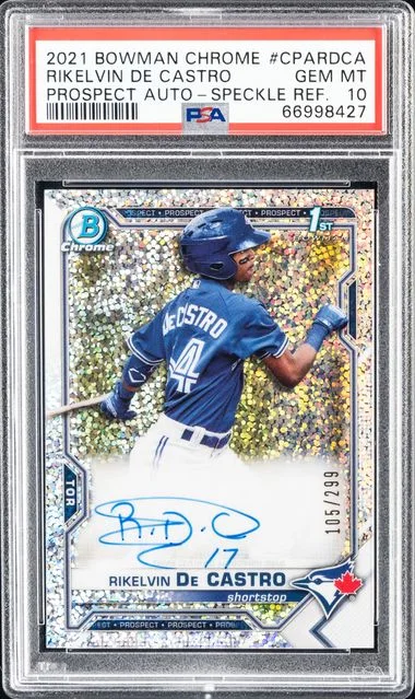 2021 Bowman Chrome Rikelvin De Castro Prospect Autographs Speckle Refractor #CPA-RDCA card image