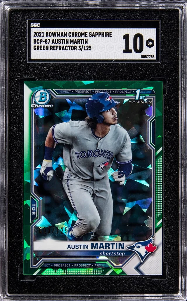 2021 Bowman Chrome Sapphire Austin Martin Green Refractor #BCP-87 card image
