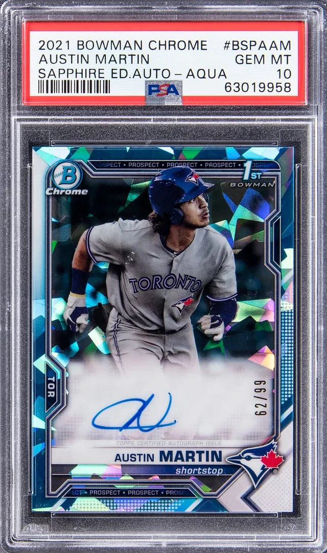 2021 Bowman Chrome Sapphire Austin Martin Edition Autograph Aqua #BSPA-AM card image