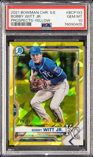 2021 Bowman Chrome Sapphire Bobby Witt Jr. Edition Prospects Yellow #BCP193 card image