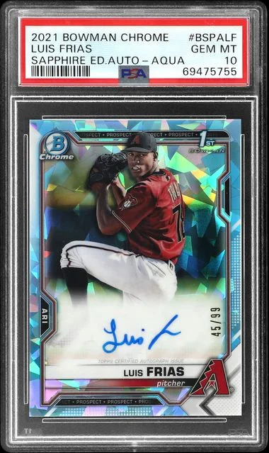 2021 Bowman Chrome Sapphire Edition Autographs Aqua BSPA-LF Luis Frias #no-number card image
