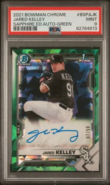 2021 Bowman Chrome Sapphire Jared Kelley Edition Autographs Green #BSPAJK card image