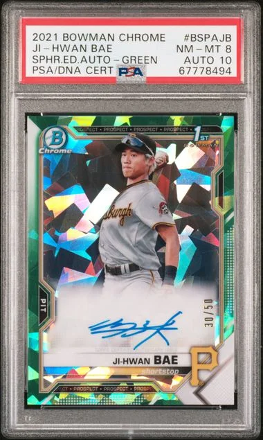 2021 Bowman Chrome Sapphire Ji-Hwan Bae Edition Autographs Green #BSPA-JB card image