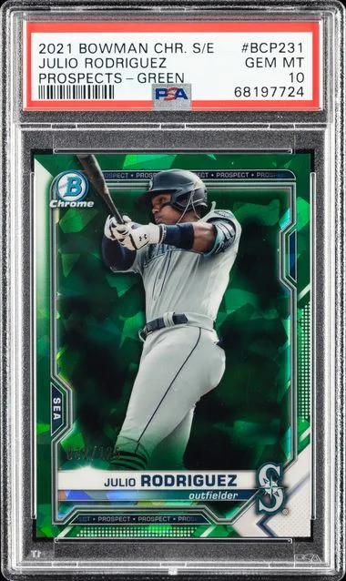 2021 Bowman Chrome Sapphire Julio Rodriguez Edition Prospects Green #BCP231 card image