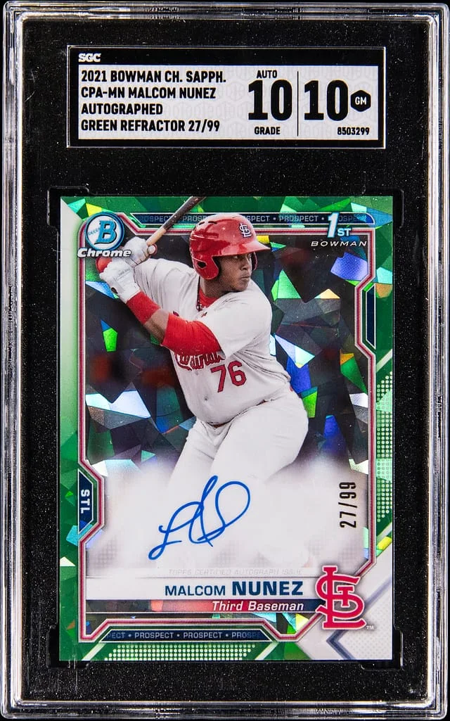 2021 Bowman Chrome Sapphire Malcom Nunez Autographed Green Refractor #CPA-MN card image