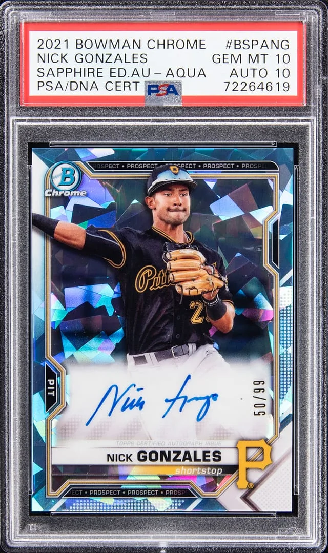 2021 Bowman Chrome Sapphire Nick Gonzales Edition Autograph Aqua #BSPA-NG card image