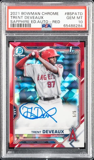 2021 Bowman Chrome Sapphire Trent Deveaux Edition Autographs Red #BSPATD card image