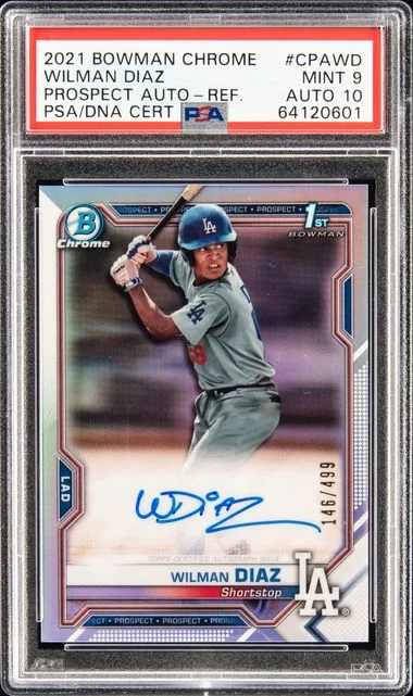 2021 Bowman Chrome Wilman Diaz 1st Bowman Prospect Autographs Refractor #CPAWD card image