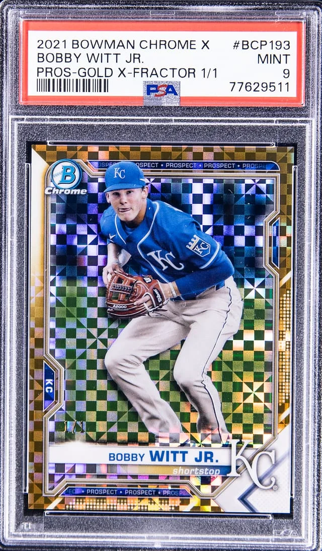 2021 Bowman Chrome X Bobby Witt Jr. Prospect Gold X-Fractor #BCP-193 card image