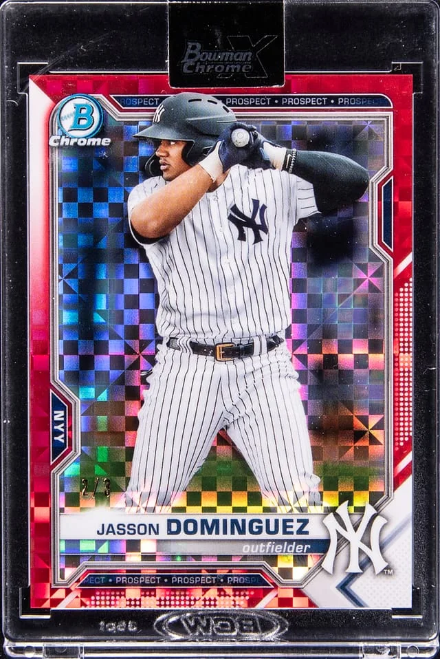 2021 Bowman Chrome X Jasson Dominguez - Topps Encased Red X-Fractor #BCP-213 card image